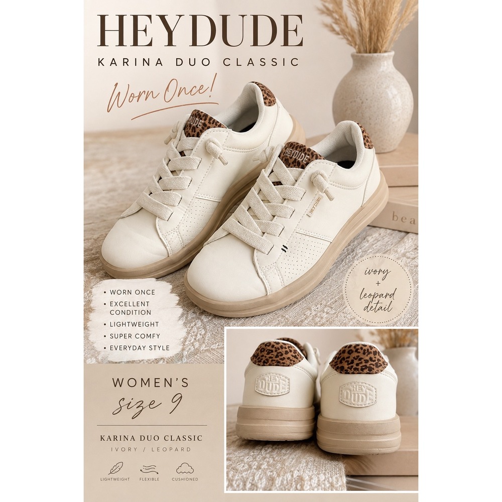 HEYDUDE Karina Duo Classic Women's 9 Ivory Leopard Sneaker Worn Once